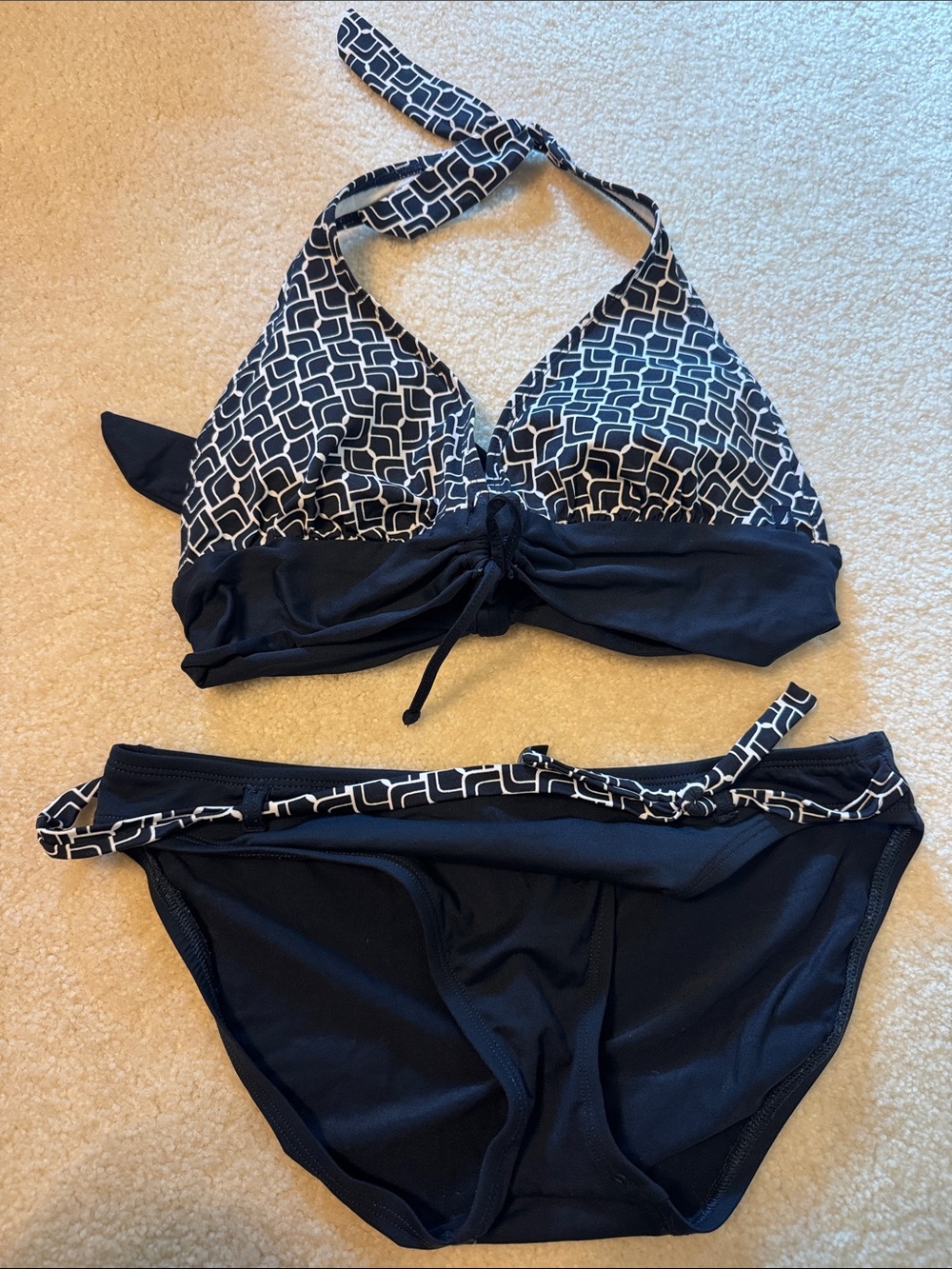 Women’s Navy Geometric Halter Bikini Set.*****Top and bottom are different sizes
